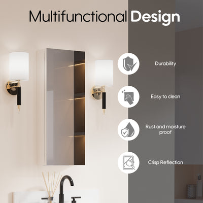 12 in. x 30 in. Copper-Free Tri-Views Mirror Medicine Cabinet with Adjustable Shelves and Left Swing Door