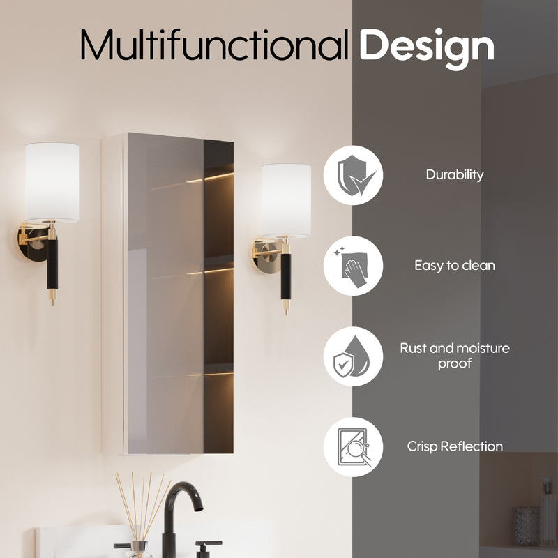 12 in. x 30 in. Copper-Free Tri-Views Mirror Medicine Cabinet with Adjustable Shelves and Left Swing Door