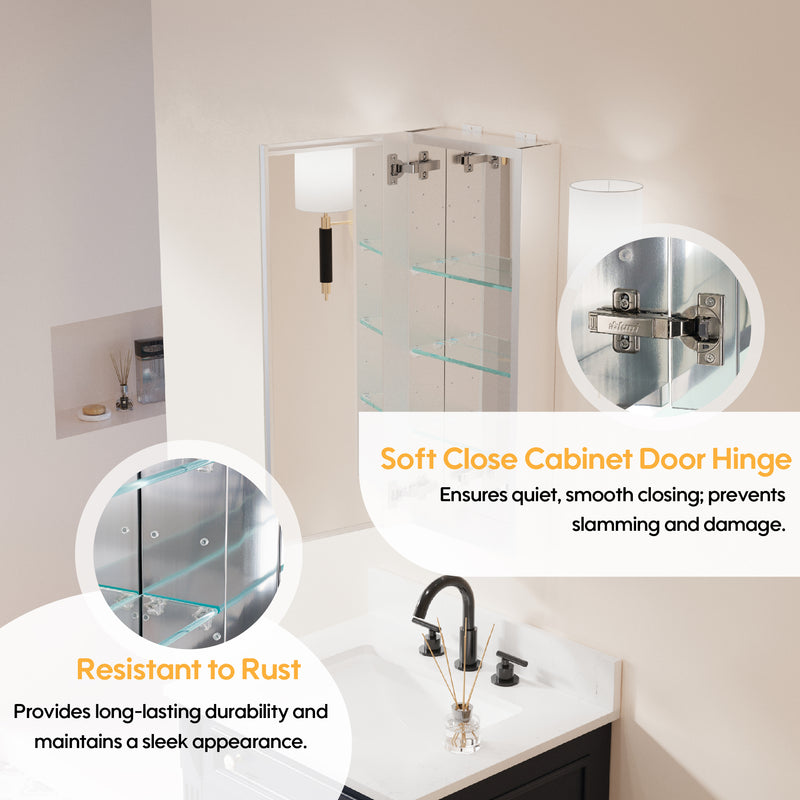 12 in. x 30 in. Copper-Free Tri-Views Mirror Medicine Cabinet with Adjustable Shelves and Left Swing Door