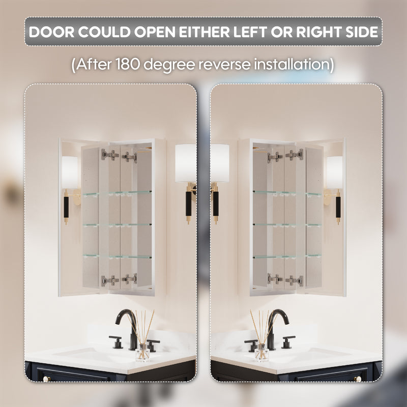 12 in. x 30 in. Copper-Free Tri-Views Mirror Medicine Cabinet with Adjustable Shelves and Right Swing Door