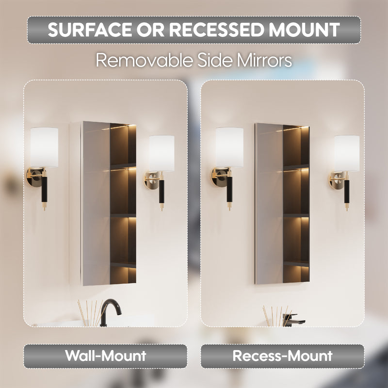 12 in. x 30 in. Copper-Free Tri-Views Mirror Medicine Cabinet with Adjustable Shelves and Right Swing Door