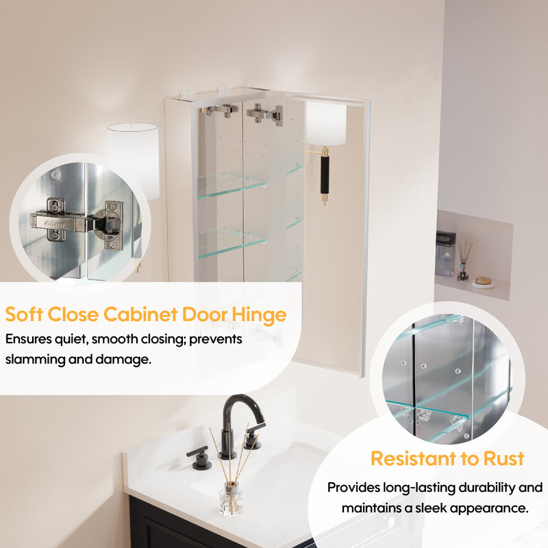 12 in. x 30 in. Copper-Free Tri-Views Mirror Medicine Cabinet with Adjustable Shelves and Right Swing Door