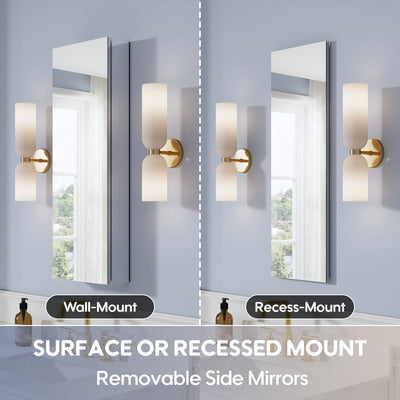 12 in. ×36 in. Copper-Free Tri-Views Mirror Medicine Cabinet, Recessed/Surface Mount and Right Swing Door
