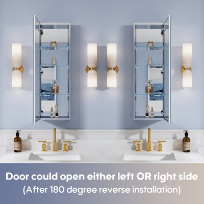 12 in. ×36 in. Copper-Free Tri-Views Mirror Medicine Cabinet, Recessed/Surface Mount and Right Swing Door