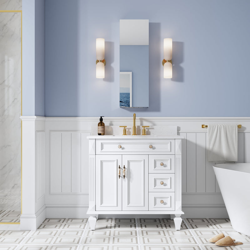 12 in. ×36 in. Copper-Free Tri-Views Mirror Medicine Cabinet, Recessed/Surface Mount and Left Swing Door