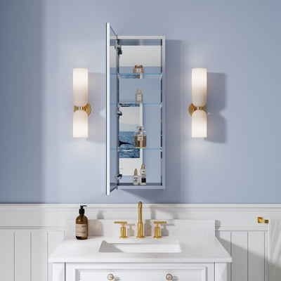 12 in. ×36 in. Copper-Free Tri-Views Mirror Medicine Cabinet, Recessed/Surface Mount and Left Swing Door