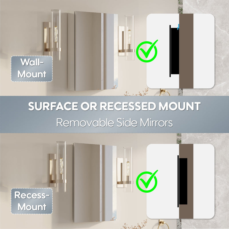 16 in.x 24 in. Copper-Free Tri-Views Mirror Cabinet with Adjustable Shelves and Left Swing Door