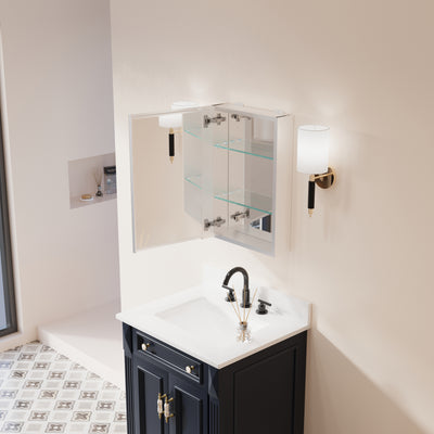 16 in.x 24 in. Copper-Free Tri-Views Mirror Cabinet with Adjustable Shelves and Left Swing Door