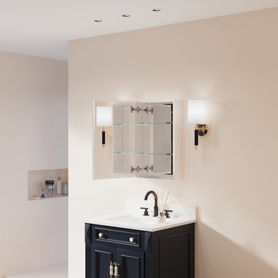 16 in.x 24 in. Copper-Free Tri-Views Mirror Cabinet with Adjustable Shelves and Left Swing Door
