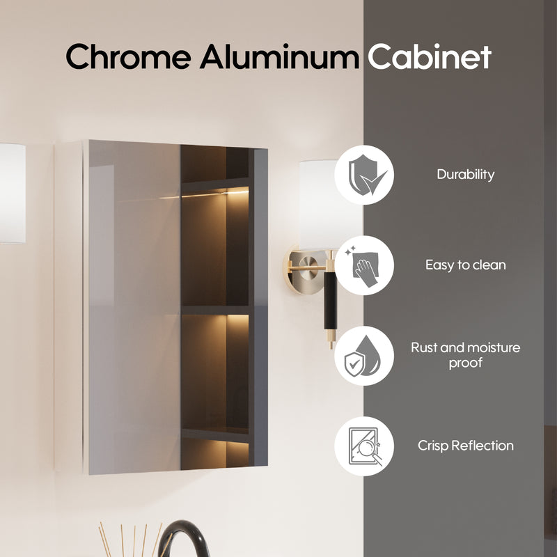 16 in.x 24 in. inch Copper-Free Tri-Views Mirror Cabinet with Adjustable Shelves and Right Swing Door