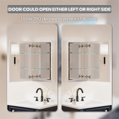 16 in.x 24 in. inch Copper-Free Tri-Views Mirror Cabinet with Adjustable Shelves and Right Swing Door