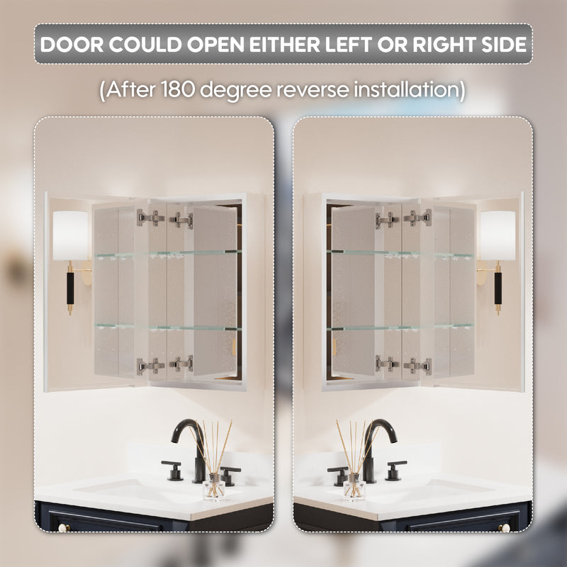 16 in.x 24 in. inch Copper-Free Tri-Views Mirror Cabinet with Adjustable Shelves and Right Swing Door