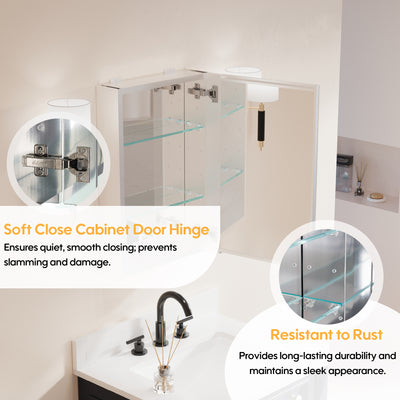 16 in.x 24 in. inch Copper-Free Tri-Views Mirror Cabinet with Adjustable Shelves and Right Swing Door