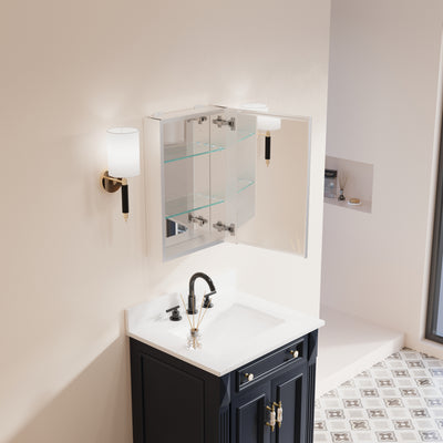 16 in.x 24 in. inch Copper-Free Tri-Views Mirror Cabinet with Adjustable Shelves and Right Swing Door