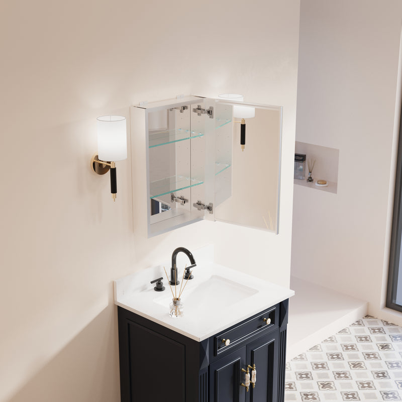 16 in.x 24 in. inch Copper-Free Tri-Views Mirror Cabinet with Adjustable Shelves and Right Swing Door