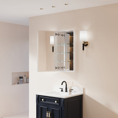 16 in. ×30 in. Copper-Free Tri-Views Mirror Medicine Cabinet with Adjustable Shelves and Left Swing Door