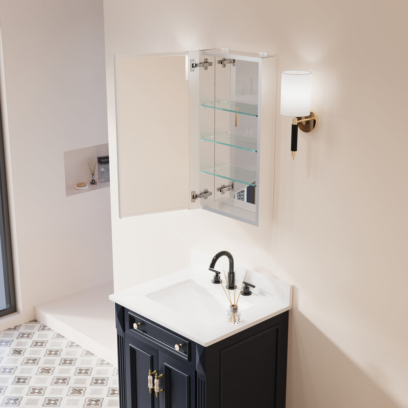 16 in. ×30 in. Copper-Free Tri-Views Mirror Medicine Cabinet with Adjustable Shelves and Left Swing Door