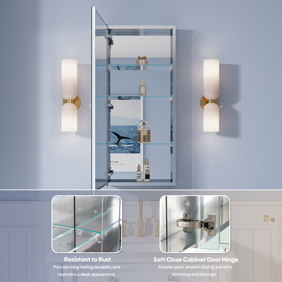 16 in. ×36 in. Copper-Free Tri-Views Mirror Medicine Cabinet, Recessed/Surface Mount and Left Swing Door