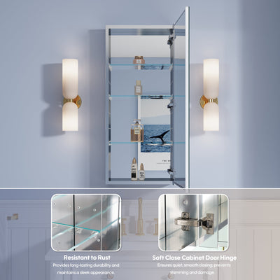 16 in. ×36 in. Copper-Free Tri-Views Mirror Medicine Cabinet, Recessed/Surface Mount and Right Swing Door