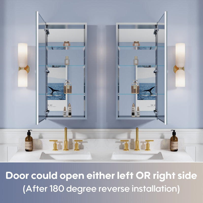 16 in. ×36 in. Copper-Free Tri-Views Mirror Medicine Cabinet, Recessed/Surface Mount and Left Swing Door