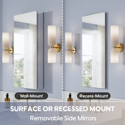 16 in. ×36 in. Copper-Free Tri-Views Mirror Medicine Cabinet, Recessed/Surface Mount and Right Swing Door