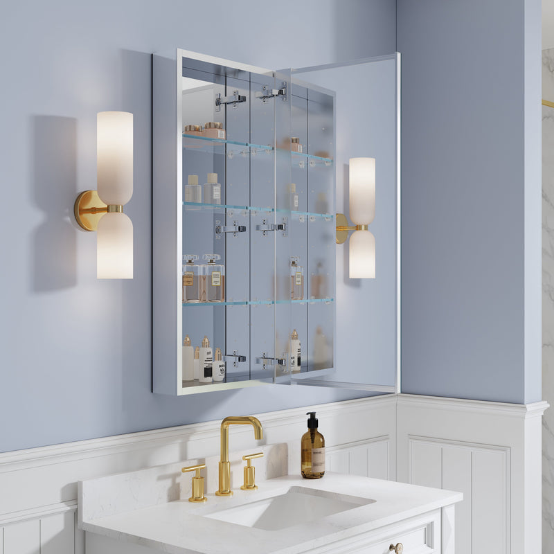 16 in. ×36 in. Copper-Free Tri-Views Mirror Medicine Cabinet, Recessed/Surface Mount and Right Swing Door