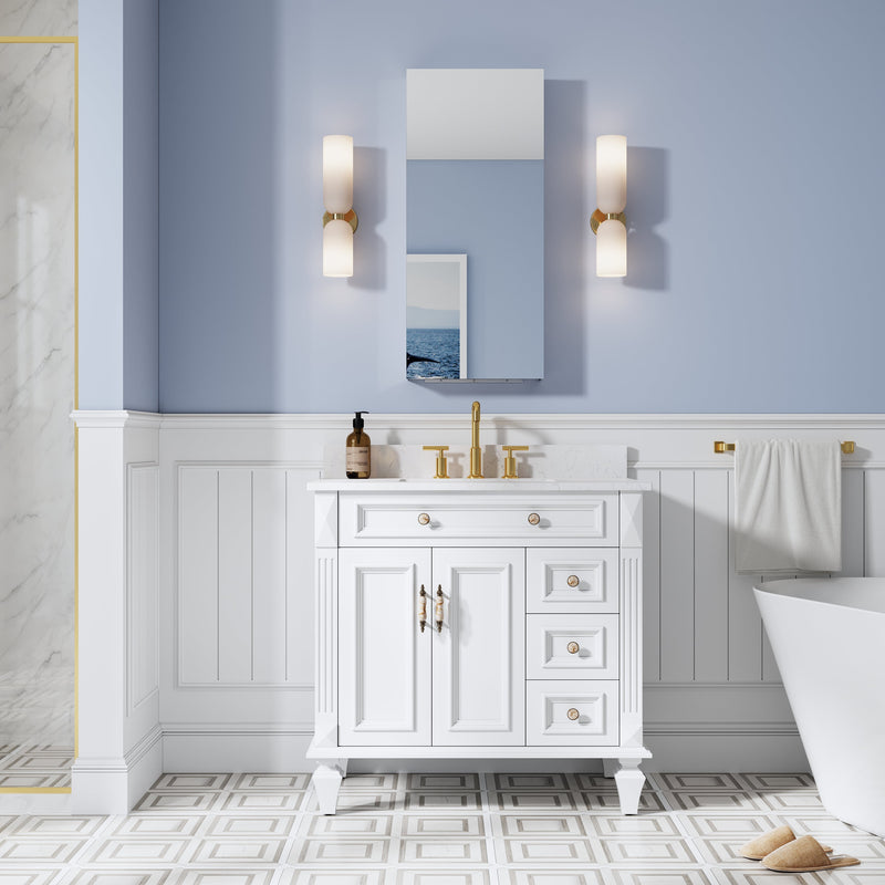 16 in. ×36 in. Copper-Free Tri-Views Mirror Medicine Cabinet, Recessed/Surface Mount and Right Swing Door