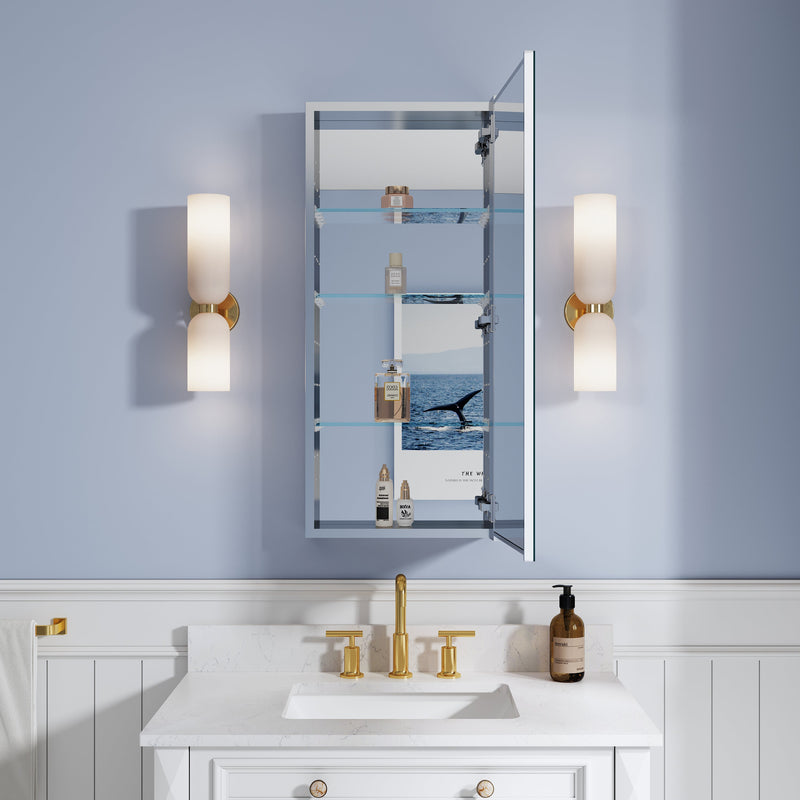 16 in. ×36 in. Copper-Free Tri-Views Mirror Medicine Cabinet, Recessed/Surface Mount and Right Swing Door