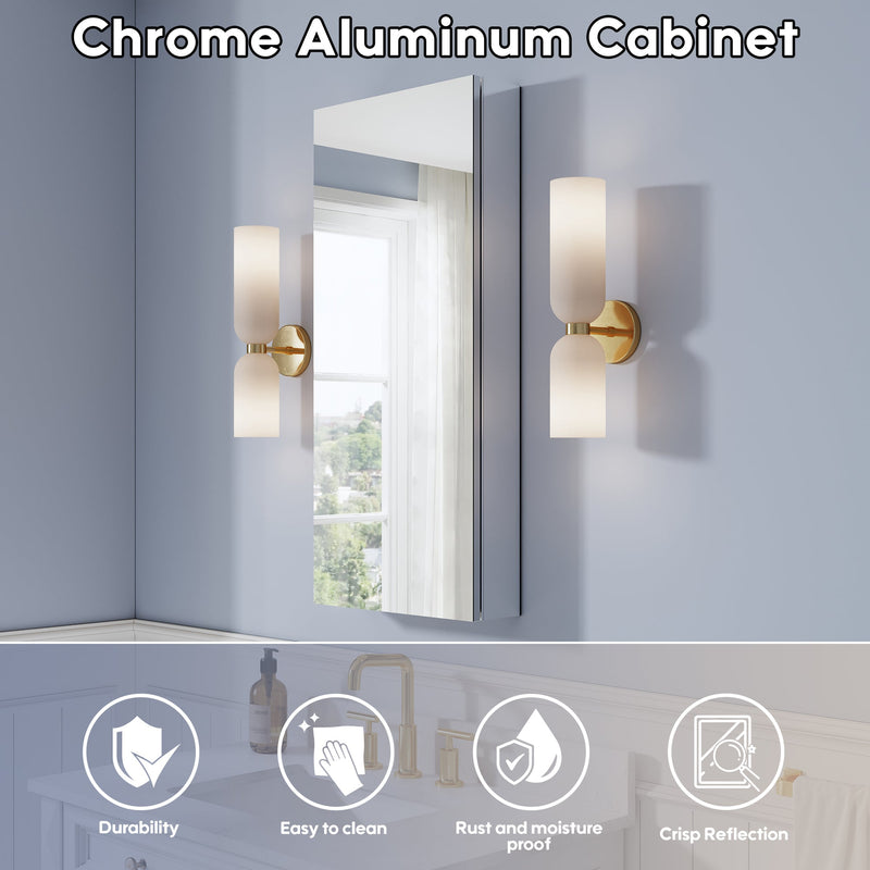 16 in. ×36 in. Copper-Free Tri-Views Mirror Medicine Cabinet, Recessed/Surface Mount and Right Swing Door