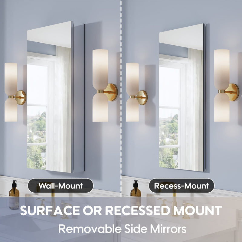 16 in. ×36 in. Copper-Free Tri-Views Mirror Medicine Cabinet, Recessed/Surface Mount and Left Swing Door