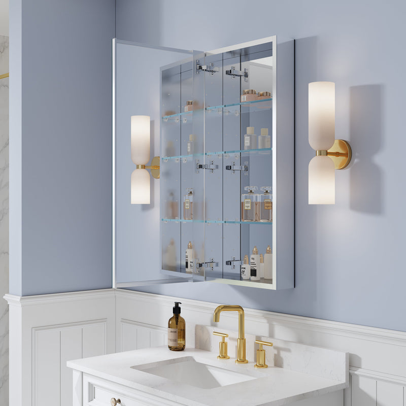 16 in. ×36 in. Copper-Free Tri-Views Mirror Medicine Cabinet, Recessed/Surface Mount and Left Swing Door