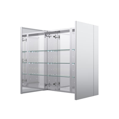 28 in. ×30 in. Copper-Free Tri-Views Mirror Medicine Cabinet with Adjustable Shelves and Dual Swing Doors