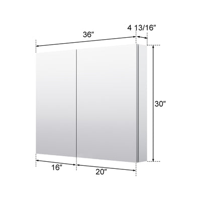 36 in. ×30 in. Copper-Free Tri-Views Mirror Medicine Cabinet with Adjustable Shelves and Dual Swing Doors
