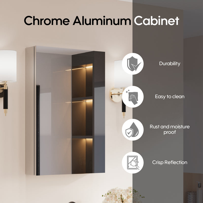 20 in.x 30 in. Copper-Free Tri-Views Mirror Cabinet with Adjustable Shelves and Left Swing Door