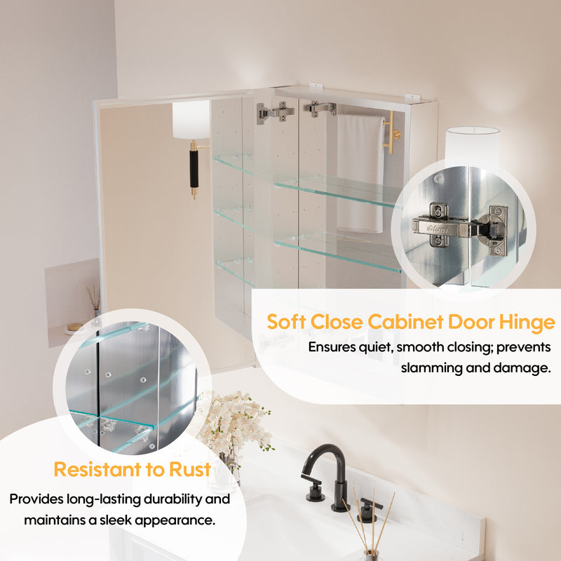 20 in.x 30 in. Copper-Free Tri-Views Mirror Cabinet with Adjustable Shelves and Left Swing Door