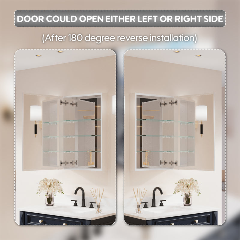 20 in.x 30 in. Copper-Free Tri-Views Mirror Cabinet with Adjustable Shelves and Left Swing Door