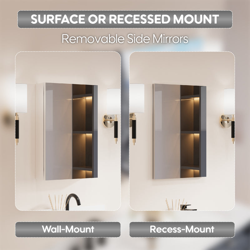 20 in.x 30 in. Copper-Free Tri-Views Mirror Cabinet with Adjustable Shelves and Left Swing Door