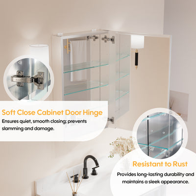 20 in.x 30 in. Copper-Free Tri-Views Mirror Cabinet with Adjustable Shelves and Right Swing Door