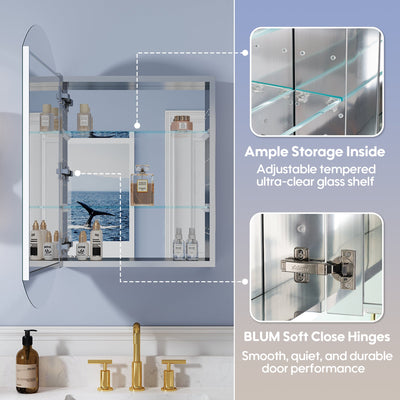 20 in. ×32 in. Copper-Free Tri-Views Bathroom Medicine Cabinet with Beveled Edge Mirrored Door, Recessed/Surface Mount