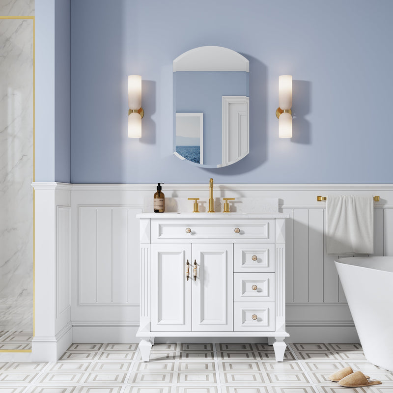 20 in. ×32 in. Copper-Free Tri-Views Bathroom Medicine Cabinet with Beveled Edge Mirrored Door, Recessed/Surface Mount