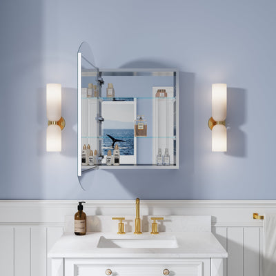 20 in. ×32 in. Copper-Free Tri-Views Bathroom Medicine Cabinet with Beveled Edge Mirrored Door, Recessed/Surface Mount