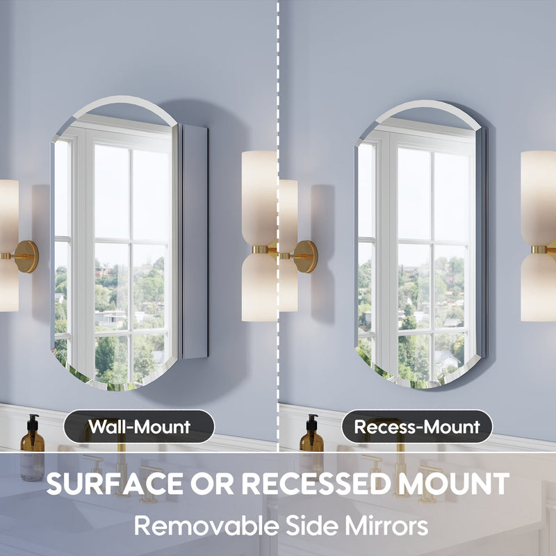 20 in. ×32 in. Copper-Free Tri-Views Bathroom Medicine Cabinet with Beveled Edge Mirrored Door, Recessed/Surface Mount