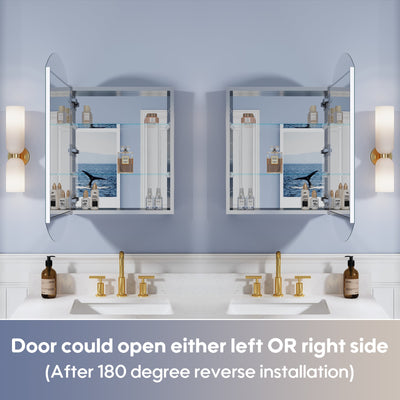 20 in. ×32 in. Copper-Free Tri-Views Bathroom Medicine Cabinet with Beveled Edge Mirrored Door, Recessed/Surface Mount