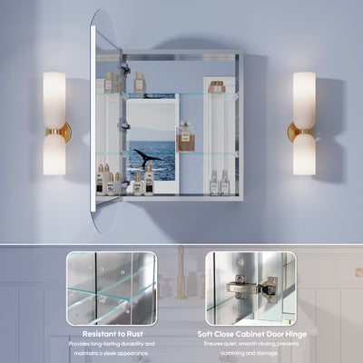 20 in. ×32 in. Copper-Free Tri-Views Bathroom Medicine Cabinet with Beveled Edge Mirrored Door, Recessed/Surface Mount