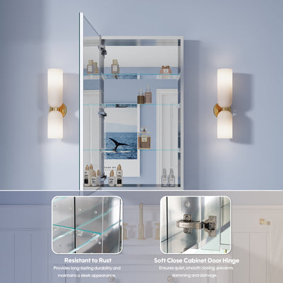 20 in. ×36 in. Copper-Free Tri-Views Mirror Medicine Cabinet, Recessed/Surface Mount and Left Swing Door