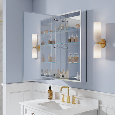 20 in. ×36 in. Copper-Free Tri-Views Mirror Medicine Cabinet, Recessed/Surface Mount and Left Swing Door