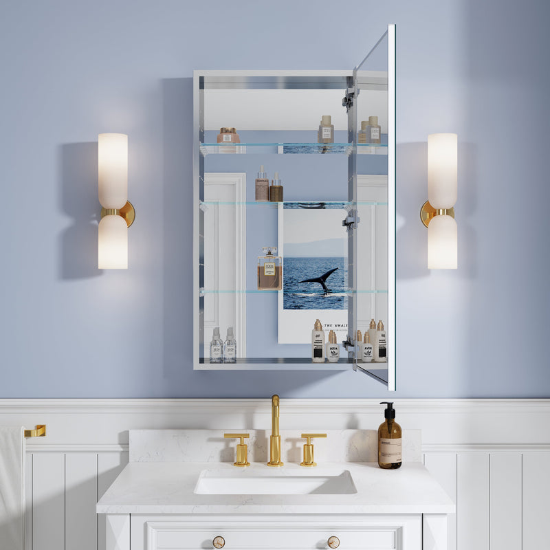 20 in. ×36 in. Copper-Free Tri-Views Mirror Medicine Cabinet, Recessed/Surface Mount and Right Swing Door