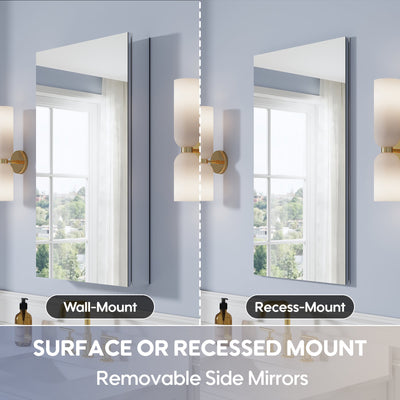 20 in. ×36 in. Copper-Free Tri-Views Mirror Medicine Cabinet, Recessed/Surface Mount and Left Swing Door