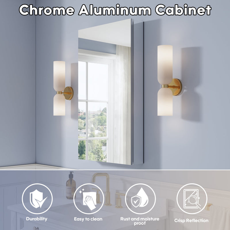 20 in. ×36 in. Copper-Free Tri-Views Mirror Medicine Cabinet, Recessed/Surface Mount and Left Swing Door