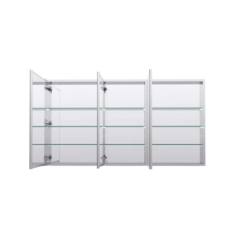 56 in. ×30 in. Copper-Free Tri-Views Mirror Medicine Cabinet with Adjustable Shelves and 3 Doors